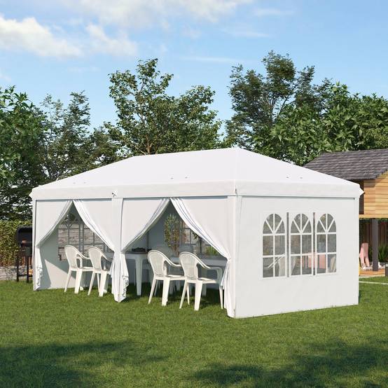 Gazebo pliant 5,85 x 2,95 m acier blanc anti-UV, parois latérales, fenêtres et portes zippées fêtes - Image 2
