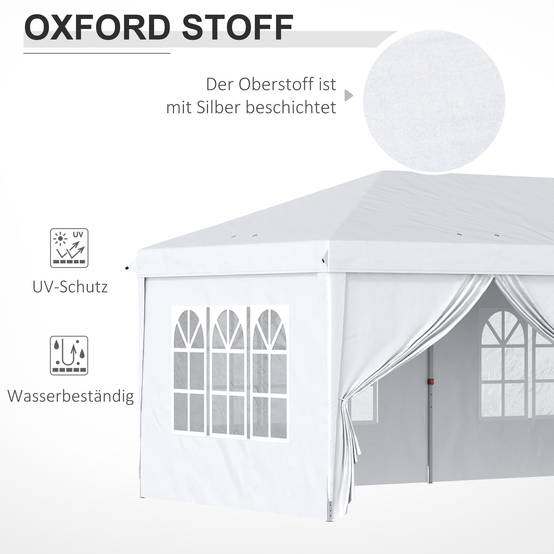 Gazebo pliant 5,85 x 2,95 m acier blanc anti-UV, parois latérales, fenêtres et portes zippées fêtes - Image 5