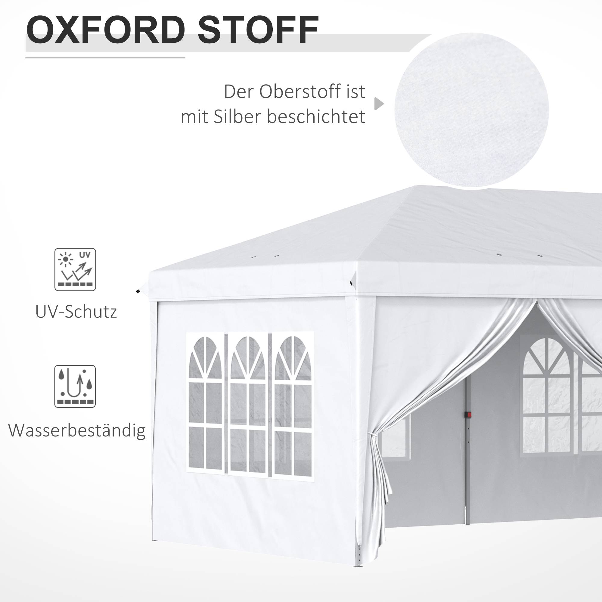 Gazebo pliant 5,85 x 2,95 m acier blanc anti-UV, parois latérales, fenêtres et portes zippées fêtes - Image 5