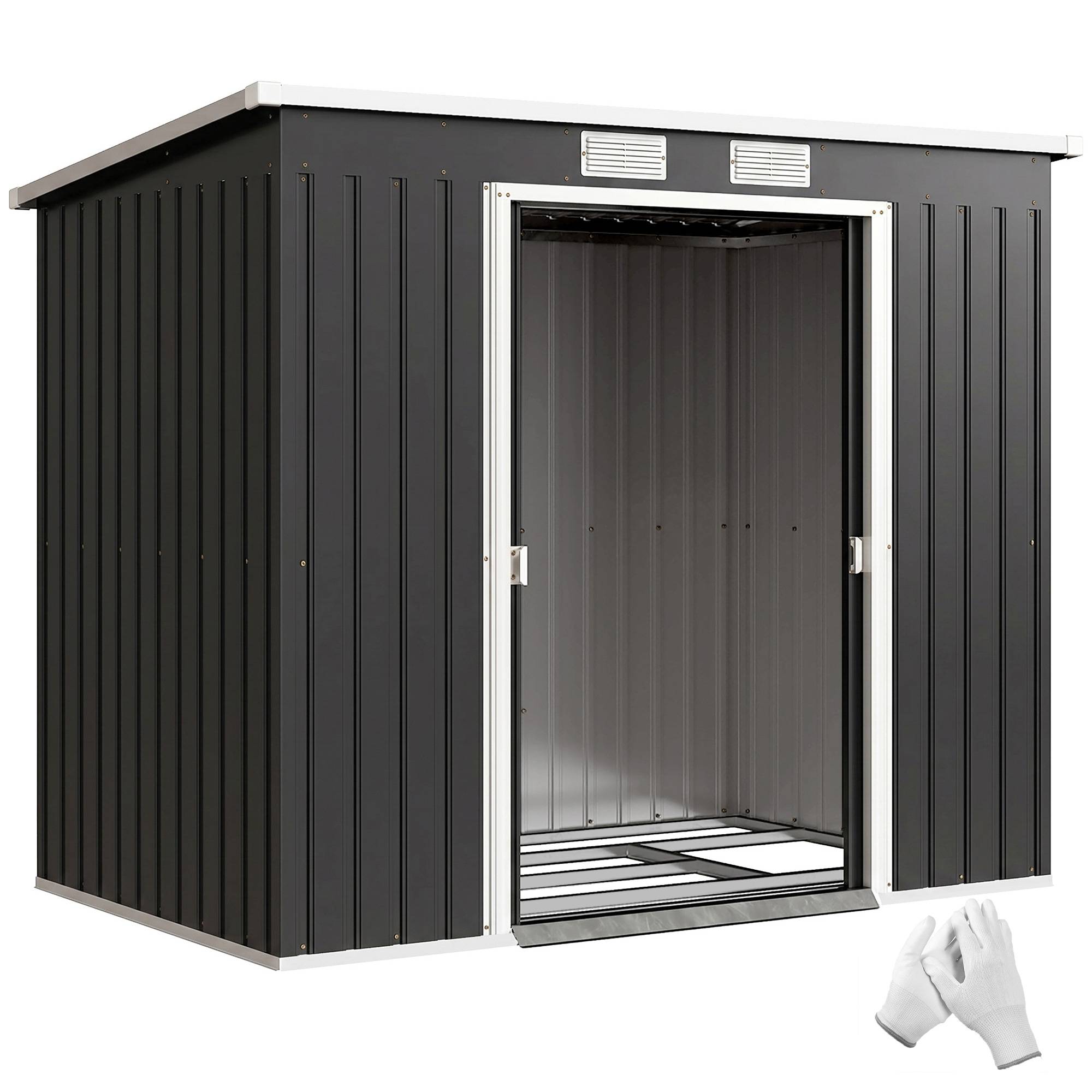 Abri de jardin acier galvanisé 2,77 m² 213x130x172 cm fondation porte coulissante ventilation gris foncé - Image 1