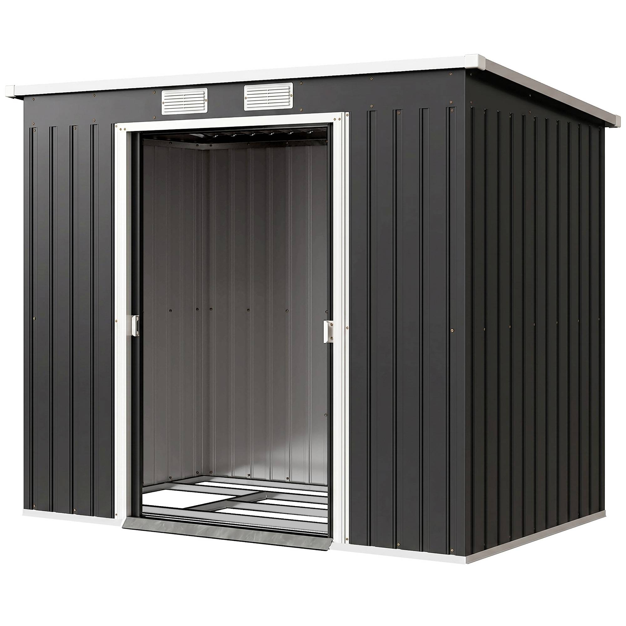 Abri de jardin acier galvanisé 2,77 m² 213x130x172 cm fondation porte coulissante ventilation gris foncé - Image 2
