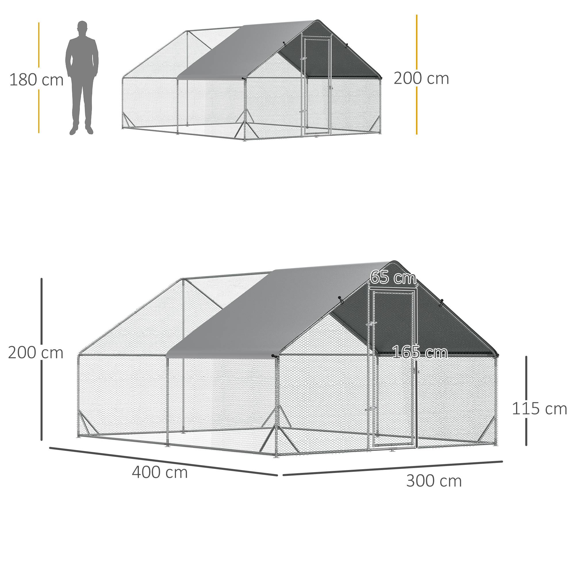 Enclos poulailler chenil volière extérieur 12 m² - Parc grillagé dim. 3L x 4l x 2H m - Espace Couvert - Acier galvanisé - Image 5