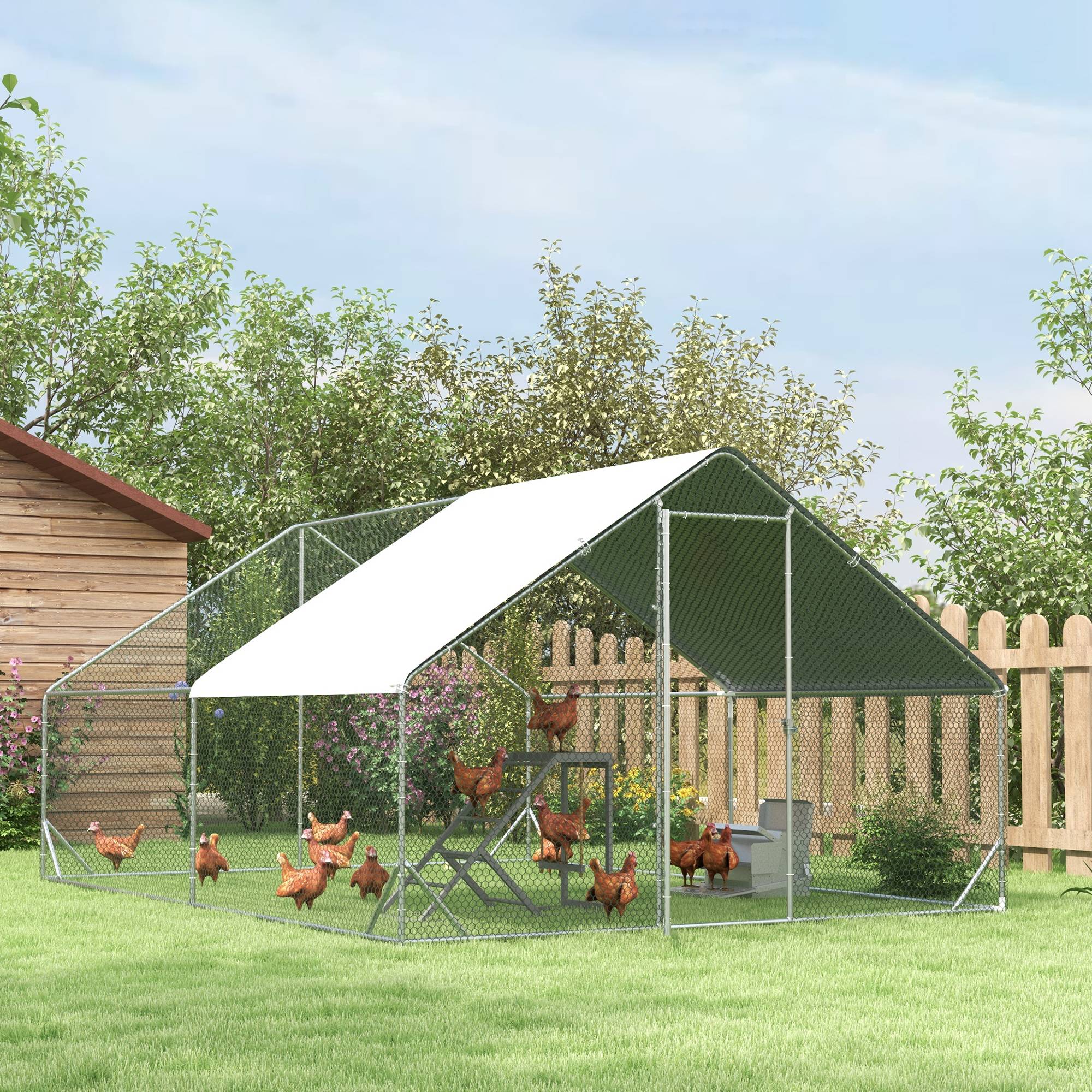Enclos poulailler chenil volière extérieur 12 m² - Parc grillagé dim. 3L x 4l x 2H m - Espace Couvert - Acier galvanisé - Image 10