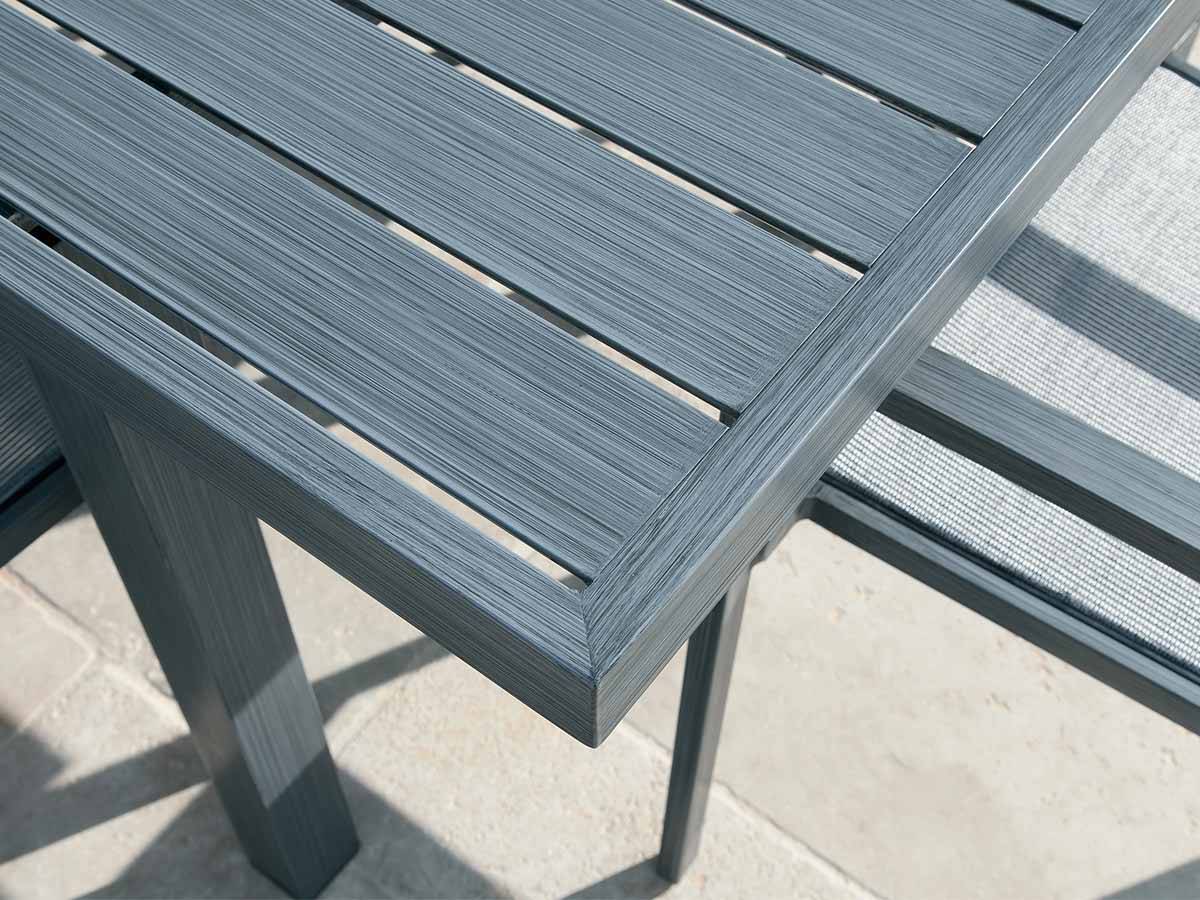Table de jardin rectangulaire extensible en aluminium Santorin teck gris 8/10 places - Jardiline + 10 fauteuils - Image 4