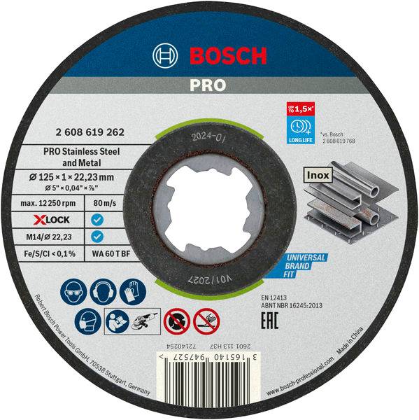 Bosch - Lot de 10 disques tronçon X-LOCK MTX et inox 125x1x22,23mm - BOSCH - 2 608 619 267 - Image 1