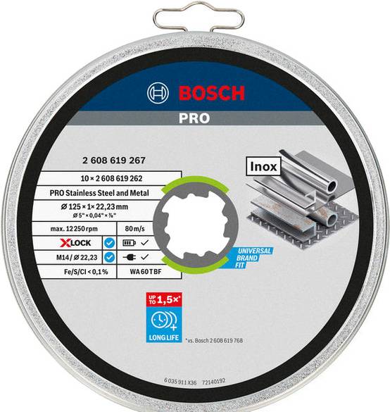 Bosch - Lot de 10 disques tronçon X-LOCK MTX et inox 125x1x22,23mm - BOSCH - 2 608 619 267 - Image 2