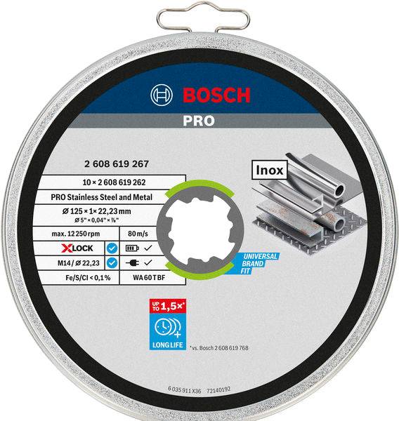 Bosch - Lot de 10 disques tronçon X-LOCK MTX et inox 125x1x22,23mm - BOSCH - 2 608 619 267 - Image 2