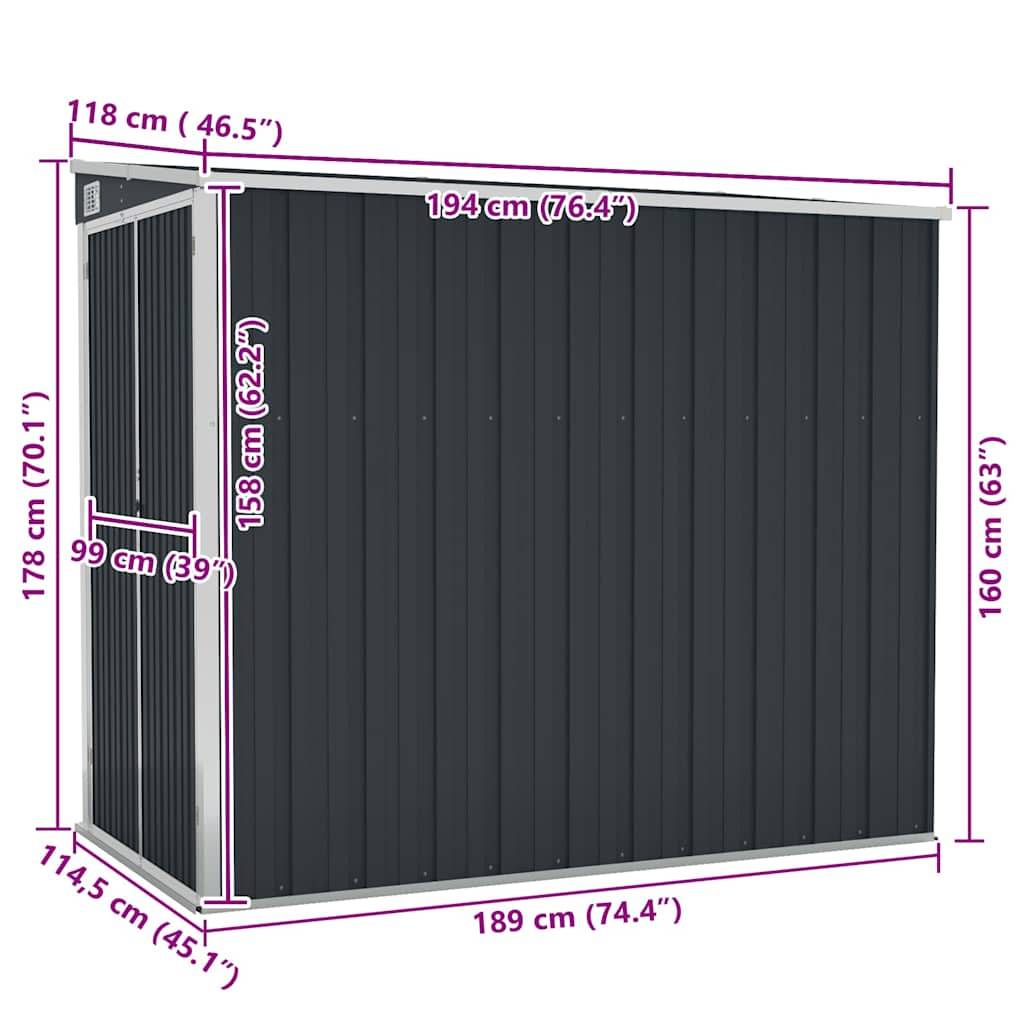 Vidaxl - Abri de jardin mural Anthracite 118x194x178 cm Métal vidaXL 316223 - Image 3