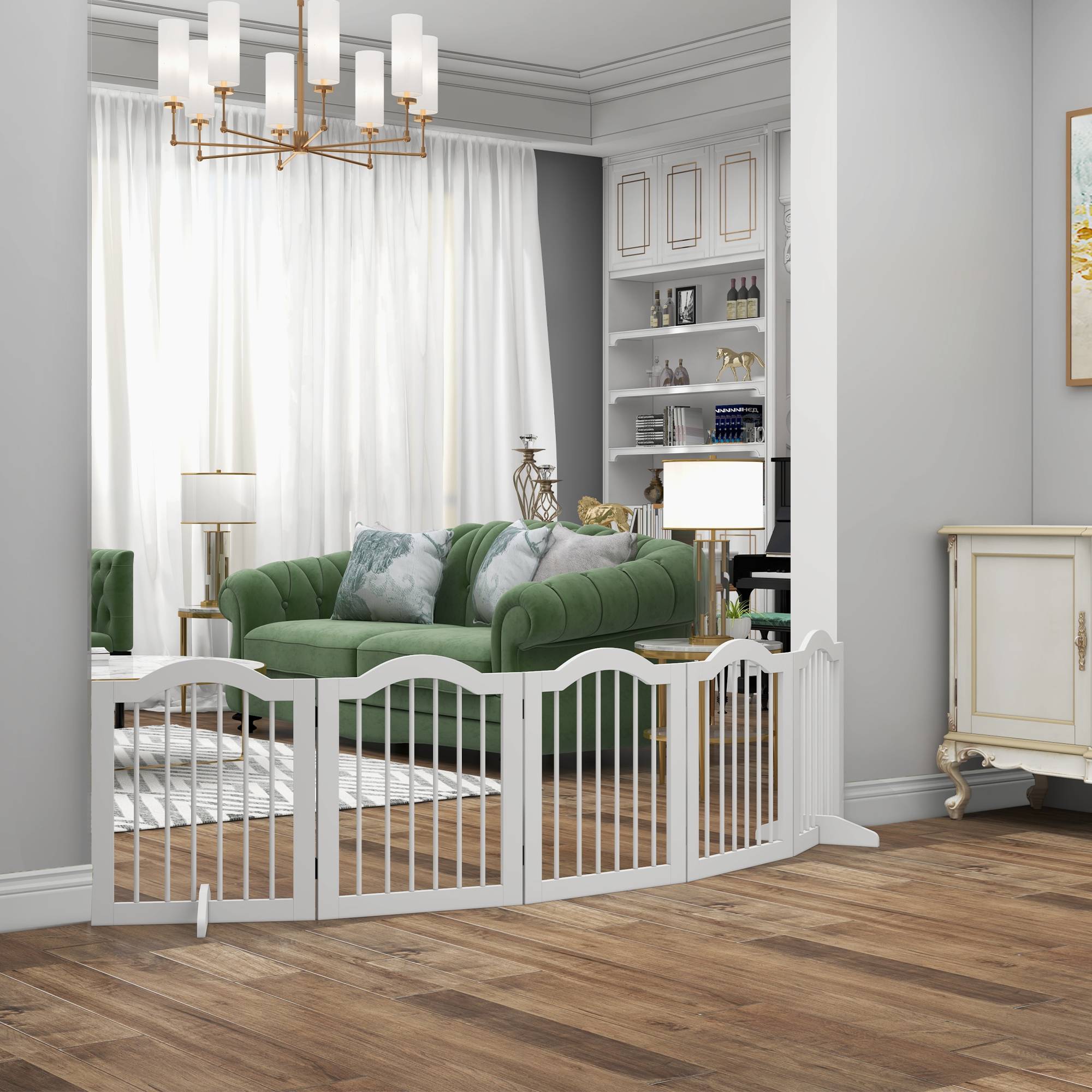 Sans Marque - Barrière pour chien, 5 panneaux pliants flexibles, bois massif/MDF, 261,5x29,5x61 cm, blanc - Image 3