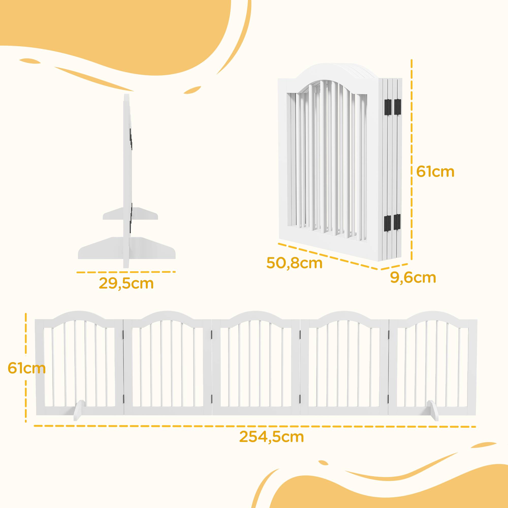 Sans Marque - Barrière pour chien, 5 panneaux pliants flexibles, bois massif/MDF, 261,5x29,5x61 cm, blanc - Image 5