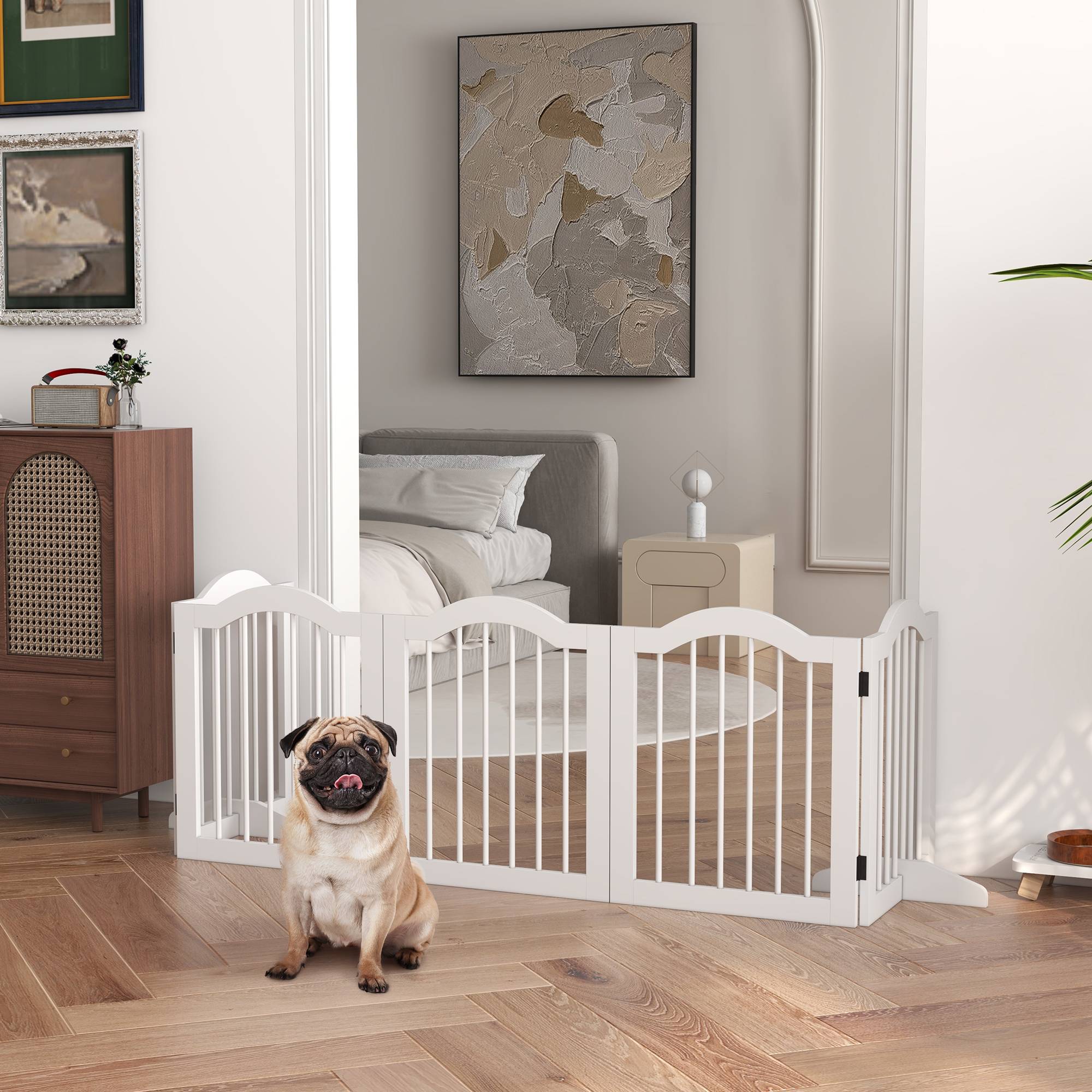 Sans Marque - Barrière pour chien, 5 panneaux pliants flexibles, bois massif/MDF, 261,5x29,5x61 cm, blanc - Image 4