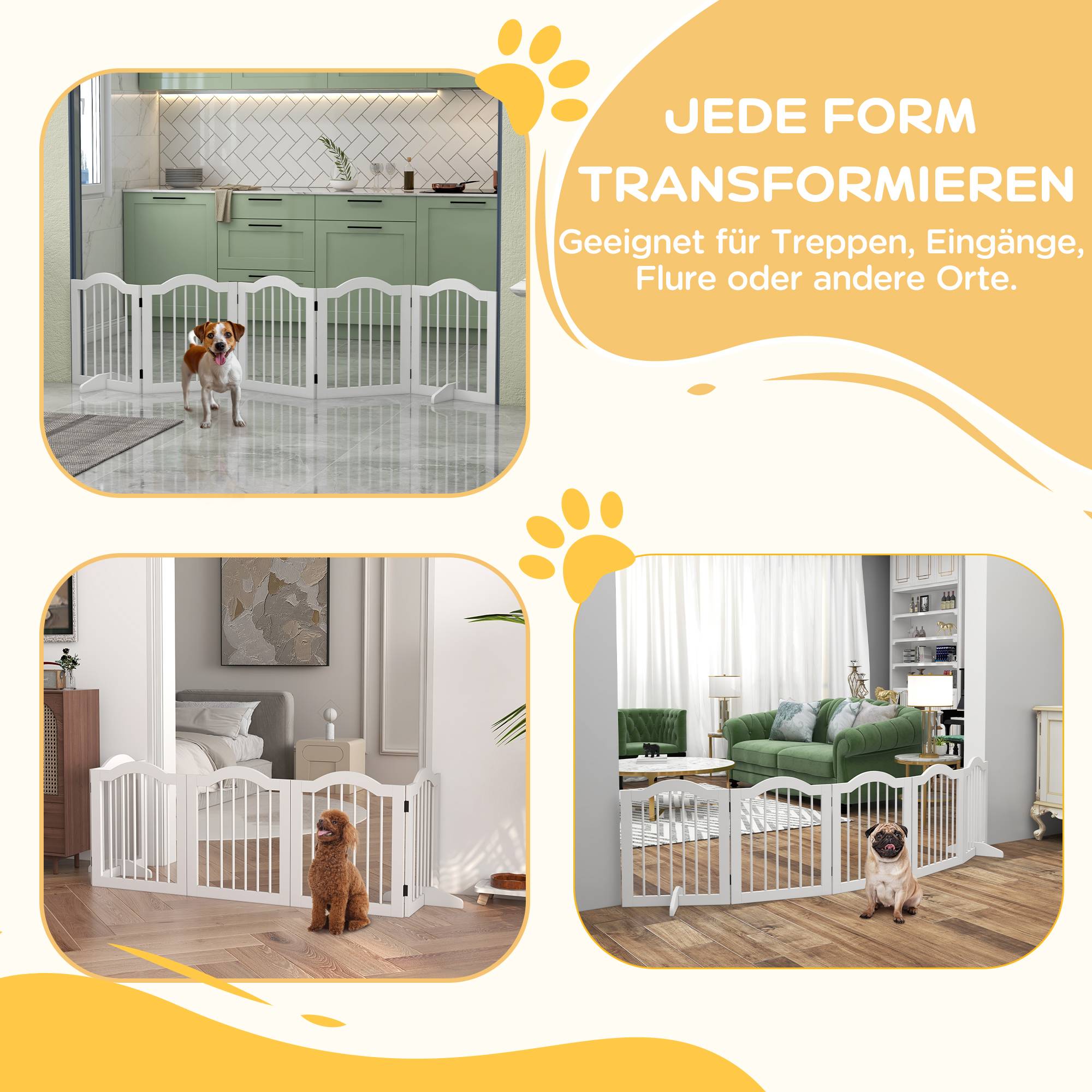 Sans Marque - Barrière pour chien, 5 panneaux pliants flexibles, bois massif/MDF, 261,5x29,5x61 cm, blanc - Image 10