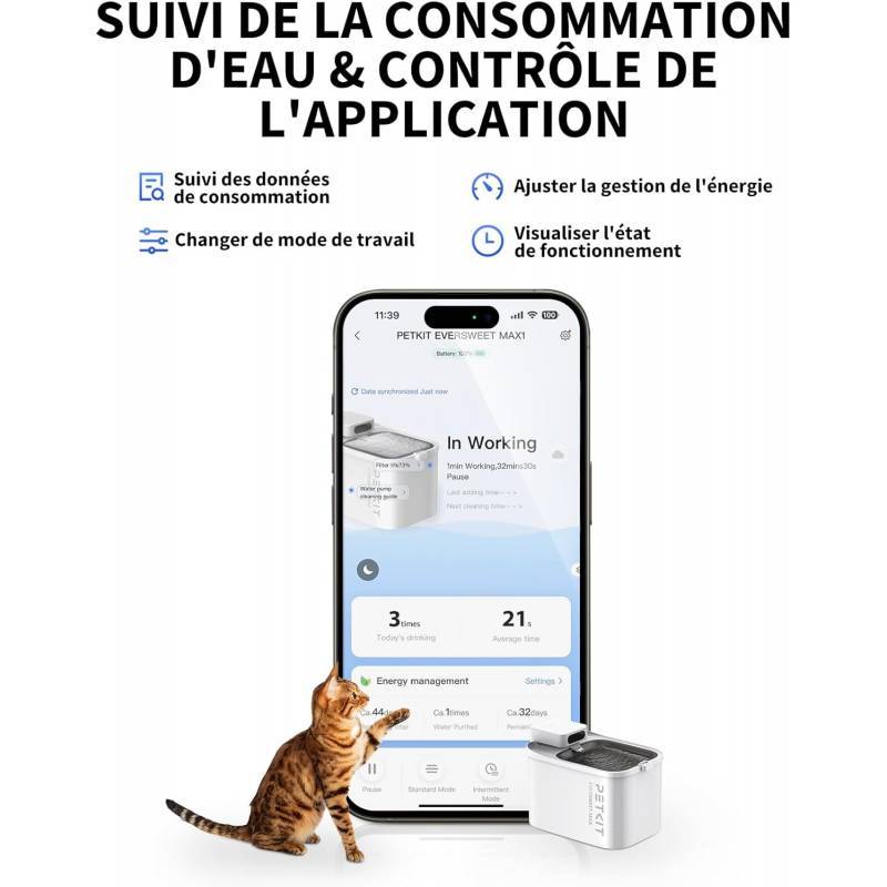 Petkit - Petkit EVERSWEET MAX UVC Fontaine à eau connectée pour animaux, 3L, 83jours d'autonomie Petkit - Image 5