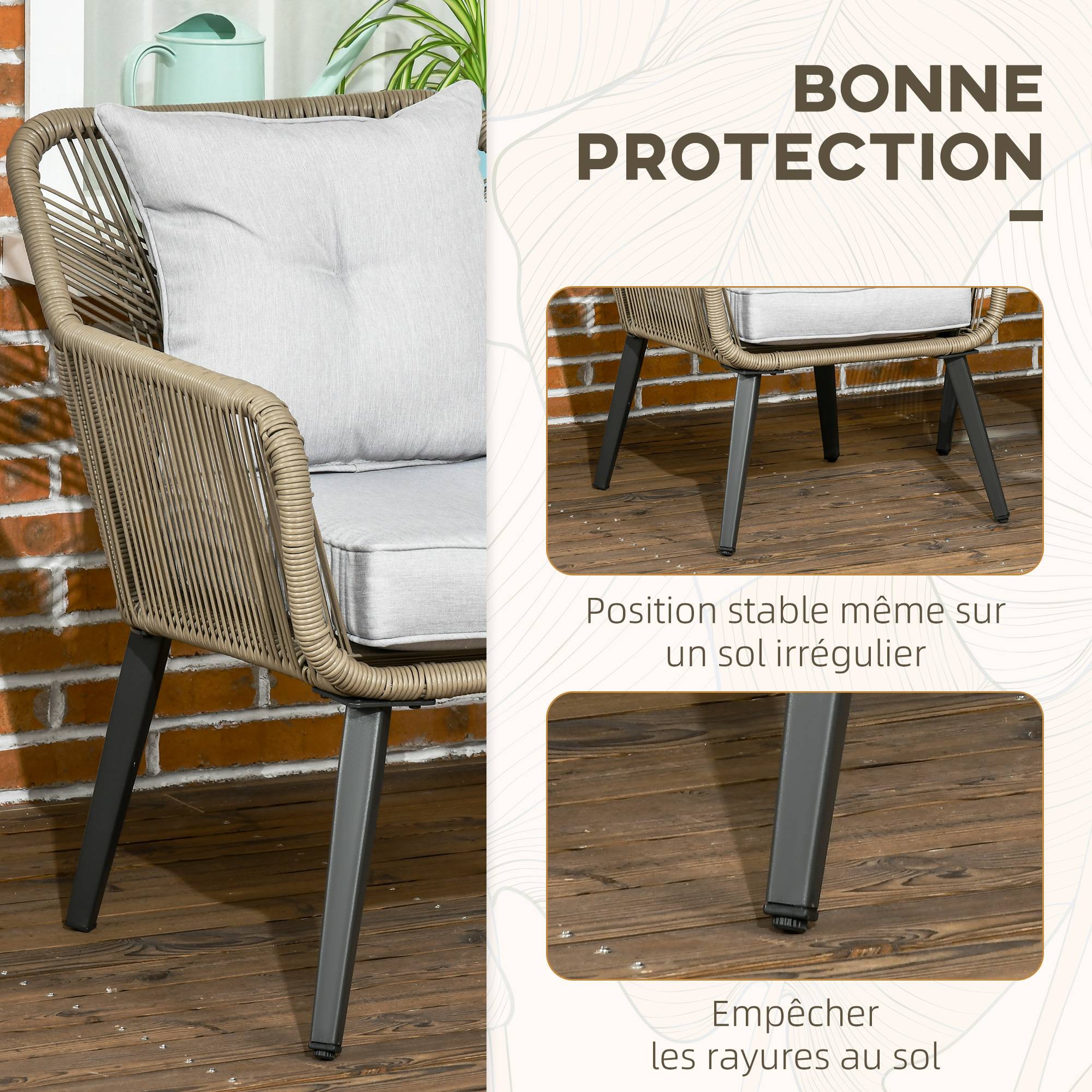Outsunny - Ensemble bistro de jardin 2 places 3 pièces style contemporain acier époxy noir résine filaire gris clair - Outsunny - Image 5