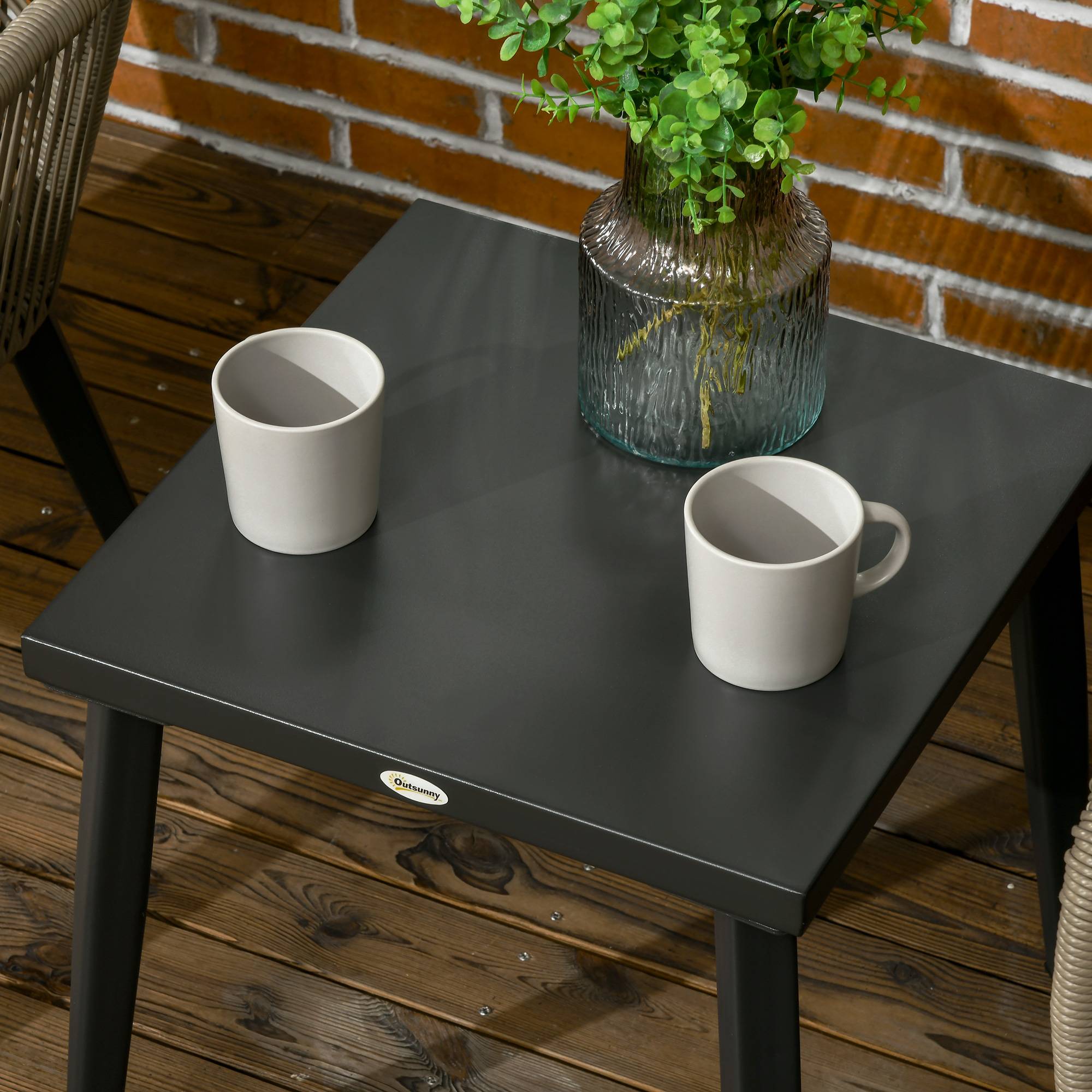Outsunny - Ensemble bistro de jardin 2 places 3 pièces style contemporain acier époxy noir résine filaire gris clair - Outsunny - Image 9