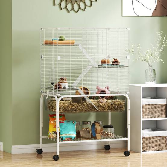 Cage rongeurs Acier PET Furets chinchillas Multiniveau base profonde 73x47x123cm Blanc - ComfortXL Outdoor Living - Image 4