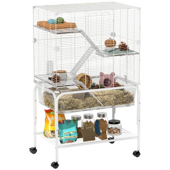 Cage rongeurs Acier PET Furets chinchillas Multiniveau base profonde 73x47x123cm Blanc - ComfortXL Outdoor Living - Image 1