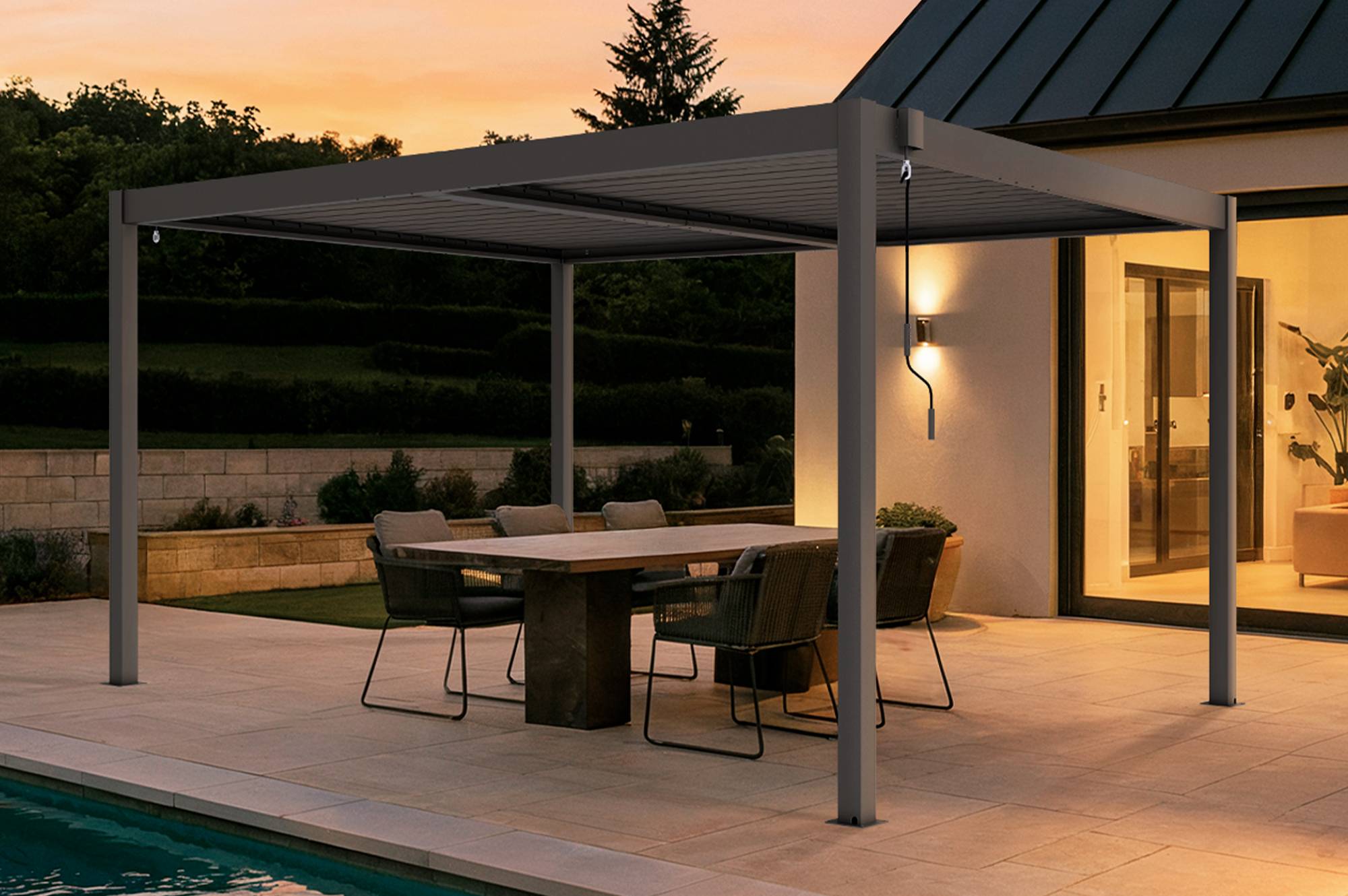 CAZEBOO - Cazeboo Pergola bioclimatique autoportée PIANA 4x3 m aluminium taupe - Lames orientables - Image 3
