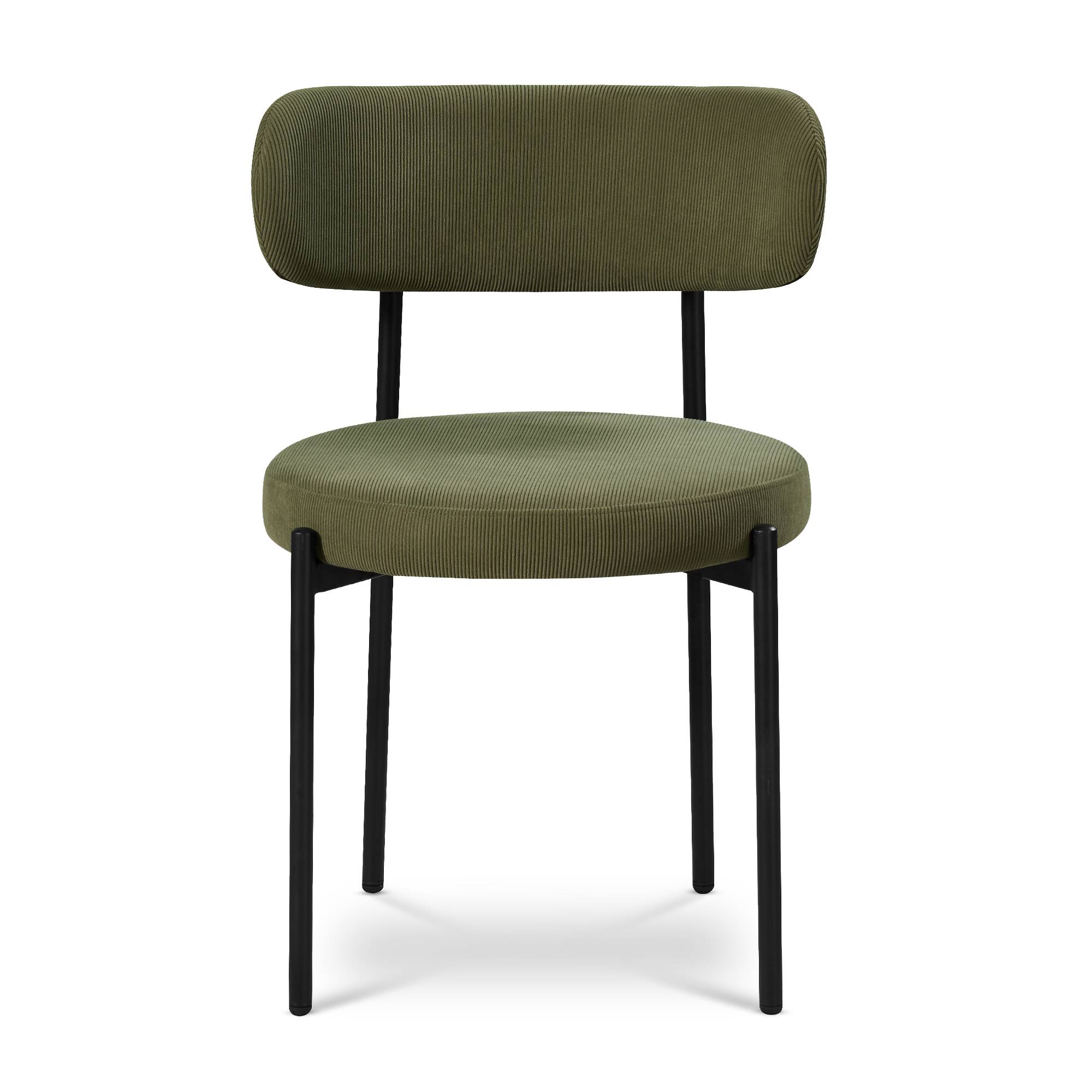 Sicaan Lot de 8 chaises rembourrées velours côtelé kaki et pieds métal noir IRIS - Image 3
