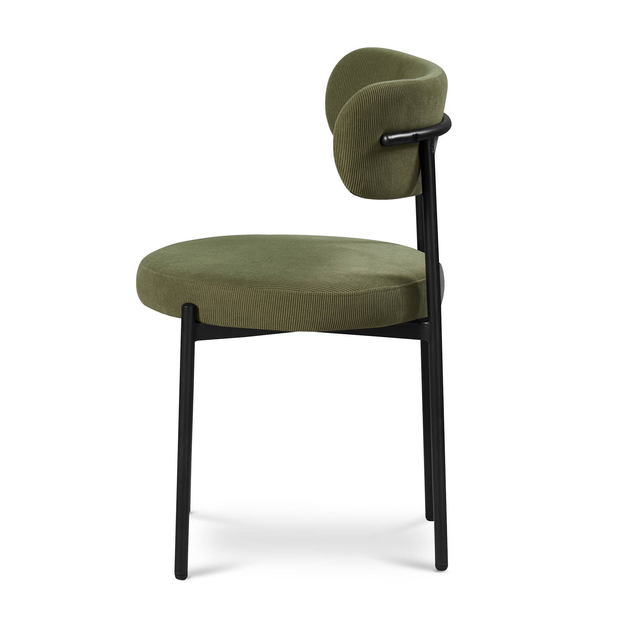 Sicaan Lot de 8 chaises rembourrées velours côtelé kaki et pieds métal noir IRIS - Image 5