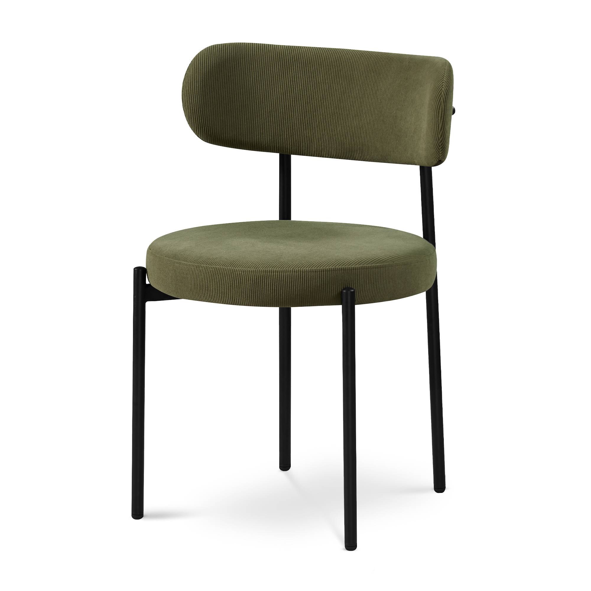 Sicaan Lot de 8 chaises rembourrées velours côtelé kaki et pieds métal noir IRIS - Image 4