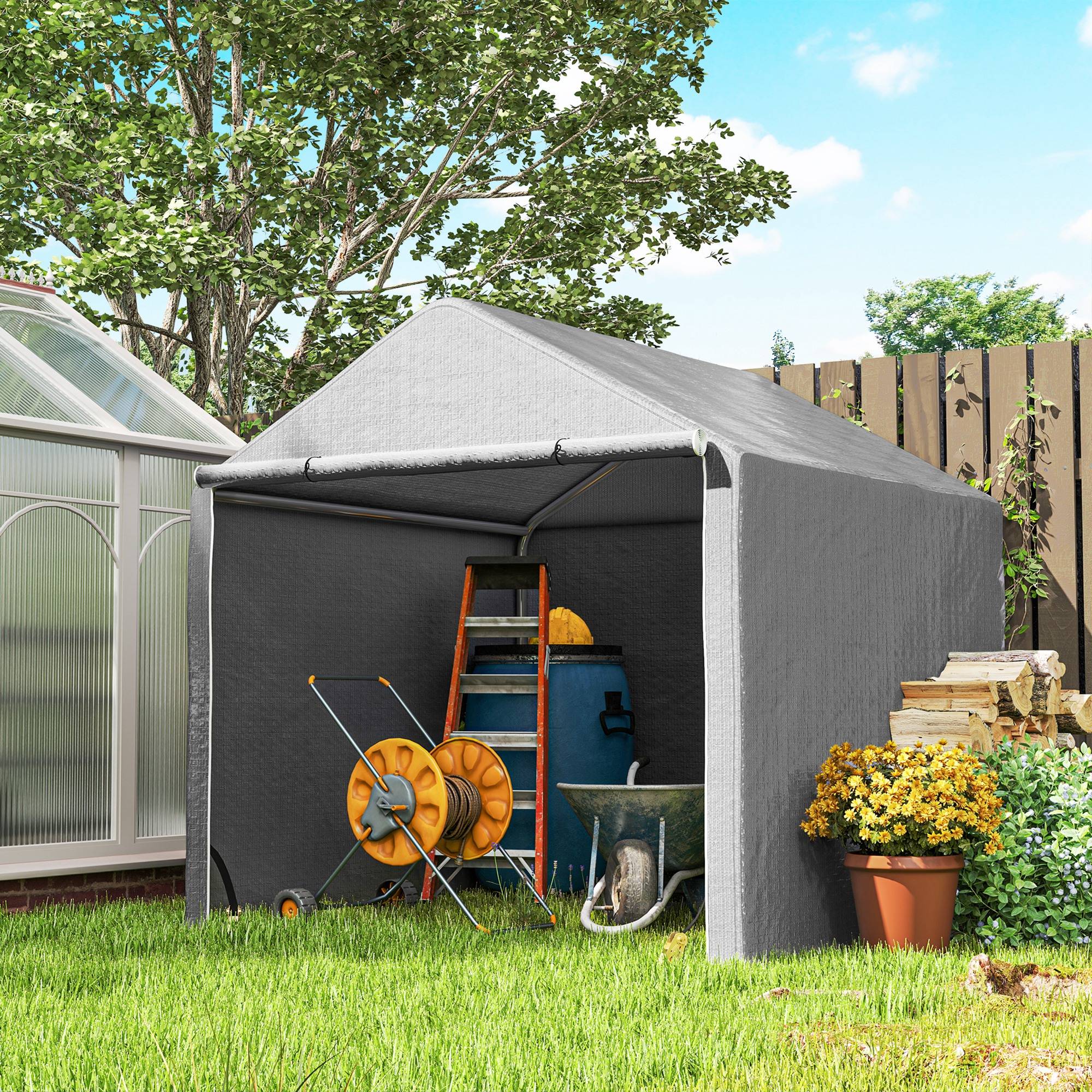 ComfortXL - Abri vélo moto extérieur toile PE imperméable porte zippée 200x200x200cm gris - ComfortXL Outdoor Living - Image 3