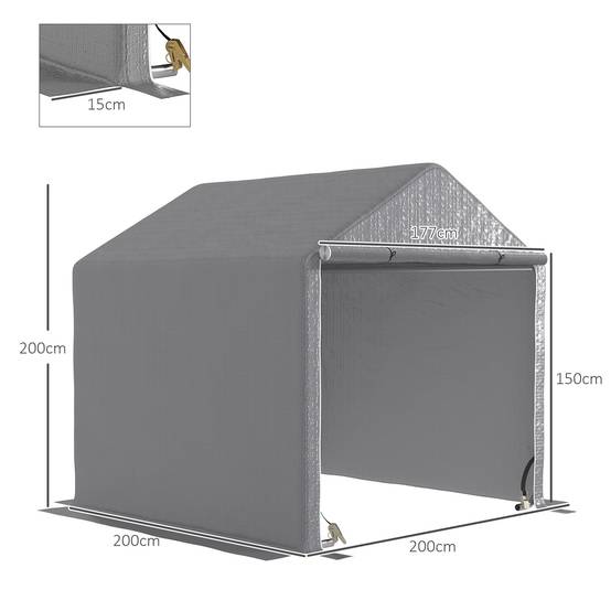 ComfortXL - Abri vélo moto extérieur toile PE imperméable porte zippée 200x200x200cm gris - ComfortXL Outdoor Living - Image 5