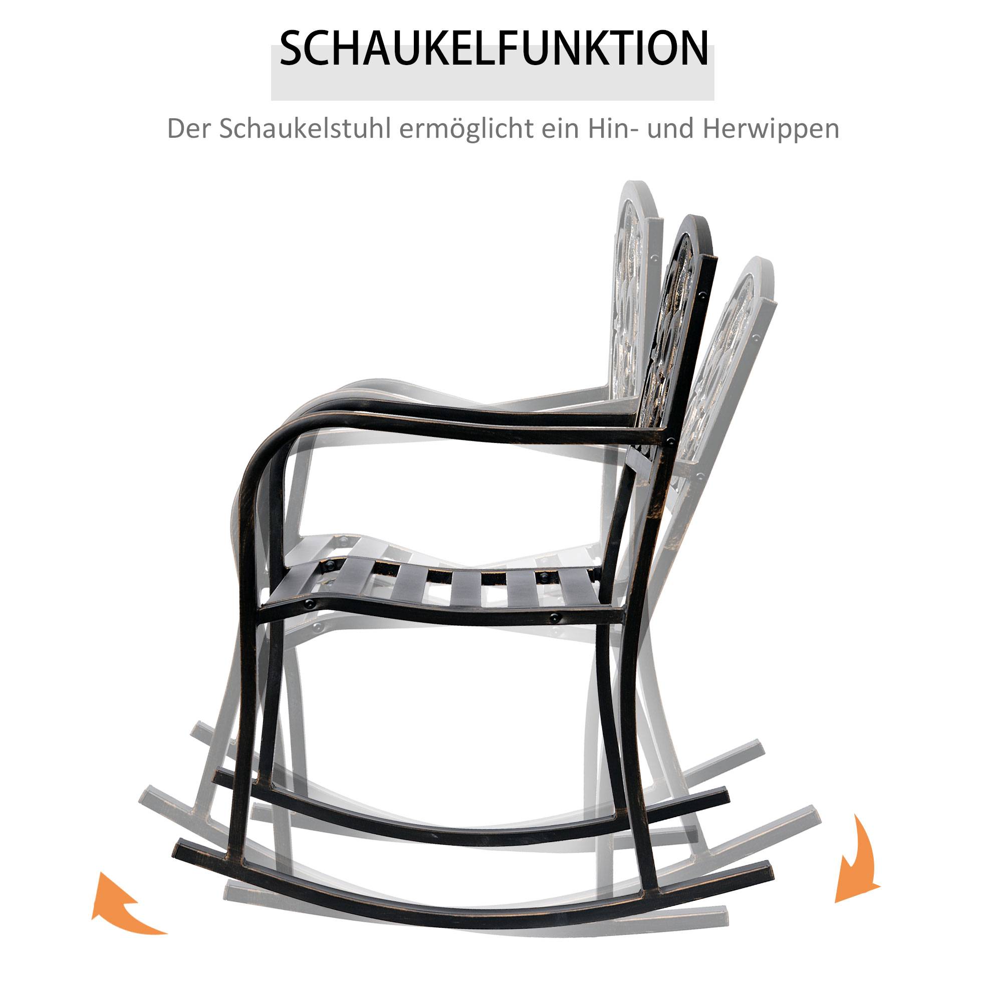 Fauteuil à bascule de jardin style antique en métal Bronze, 60 x 73 x 85 cm, fauteuil de détente extérieur élégant - Image 4