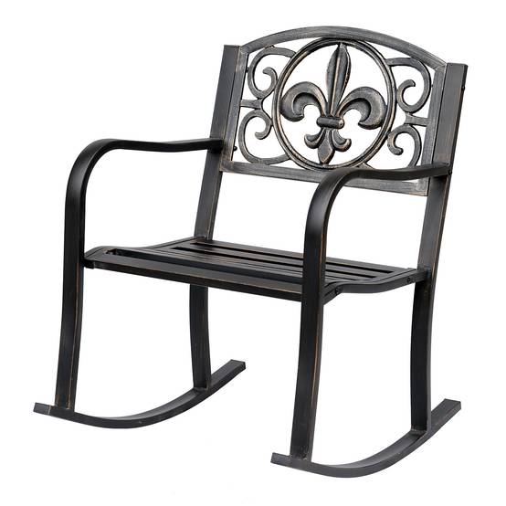 Fauteuil à bascule de jardin style antique en métal Bronze, 60 x 73 x 85 cm, fauteuil de détente extérieur élégant - Image 1