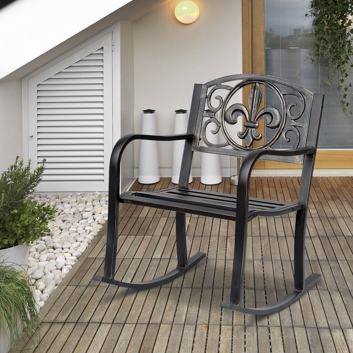 Fauteuil à bascule de jardin style antique en métal Bronze, 60 x 73 x 85 cm, fauteuil de détente extérieur élégant - Image 2