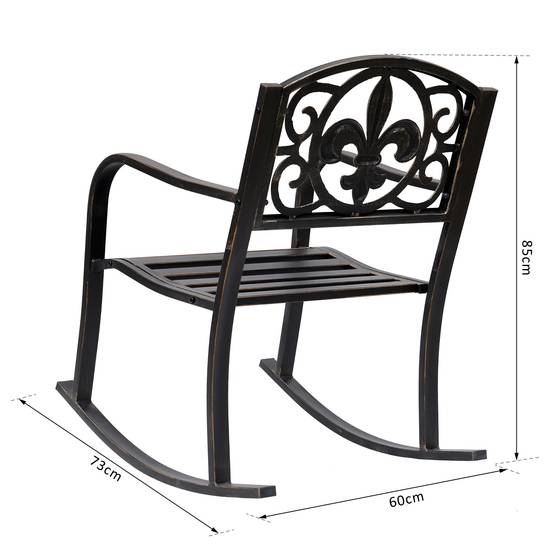 Fauteuil à bascule de jardin style antique en métal Bronze, 60 x 73 x 85 cm, fauteuil de détente extérieur élégant - Image 3