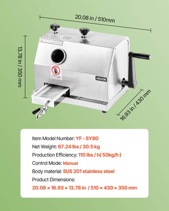 VEVOR Presse canne sucre manuelle, 50 kg/h, 3 rouleaux inox. Pour restaurant, bar. - Image 7
