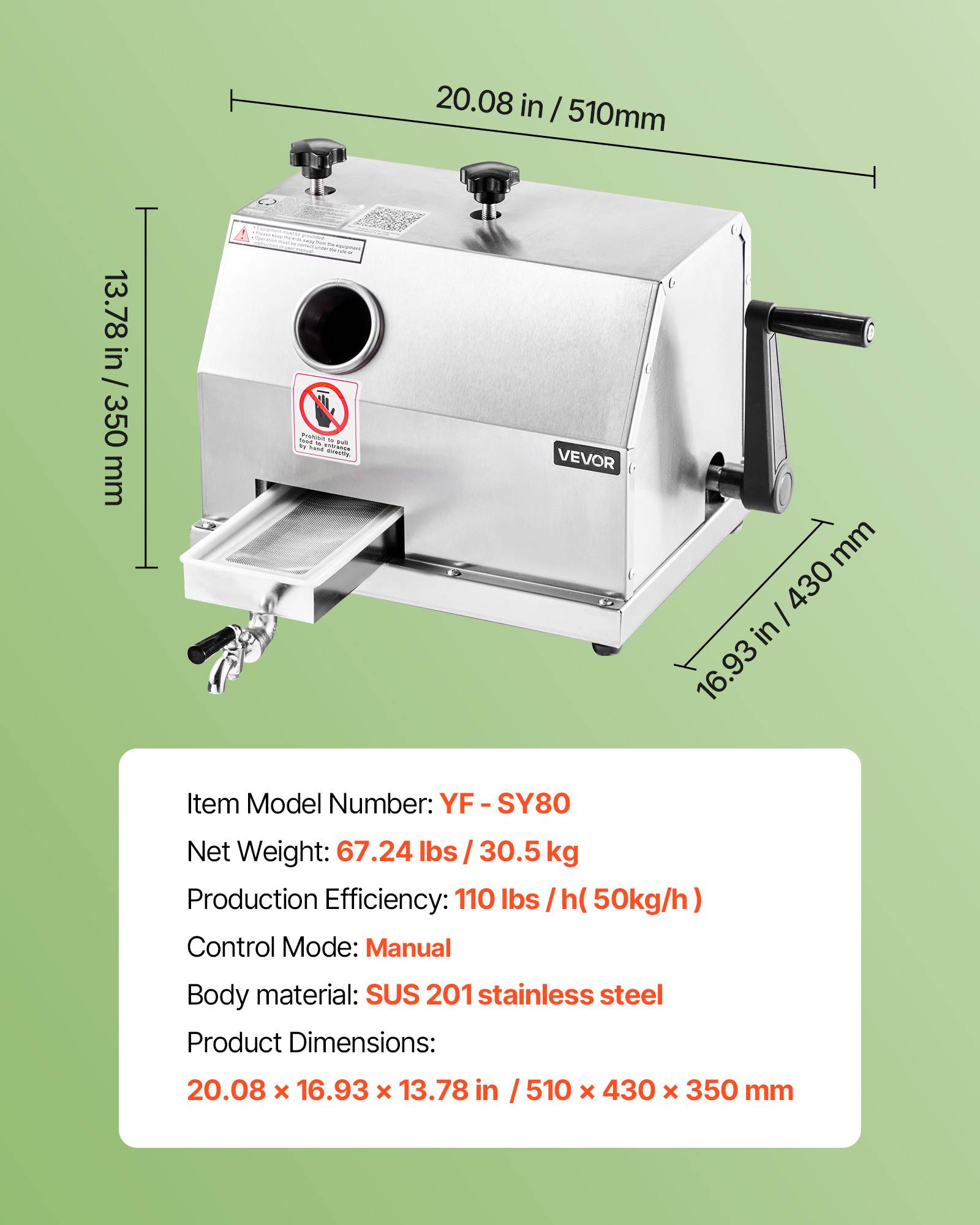 VEVOR Presse canne sucre manuelle, 50 kg/h, 3 rouleaux inox. Pour restaurant, bar. - Image 7