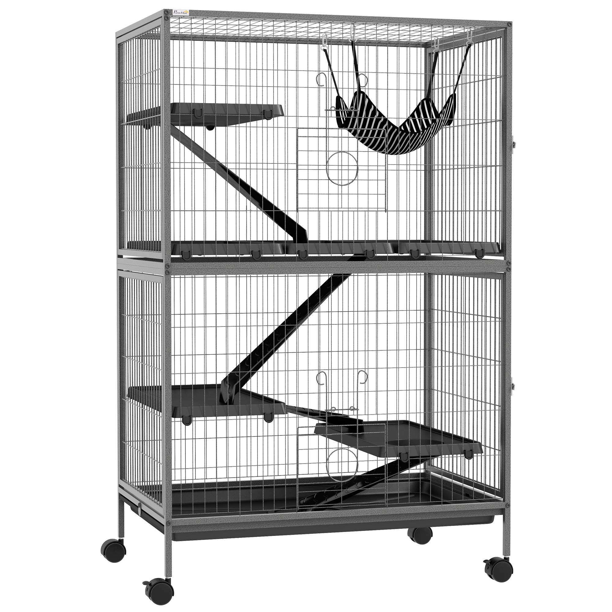 Cage rongeurs acier furet chinchilla 4 niveaux sur roulettes 80x52x128cm gris - ComfortXL Outdoor Living - Image 2