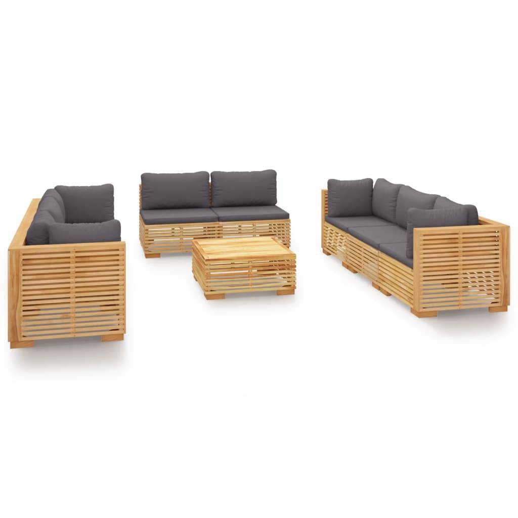 Helloshop26 - Salon de jardin meuble d'extérieur ensemble de mobilier 9 pièces avec coussins bois de teck solide - Image 1