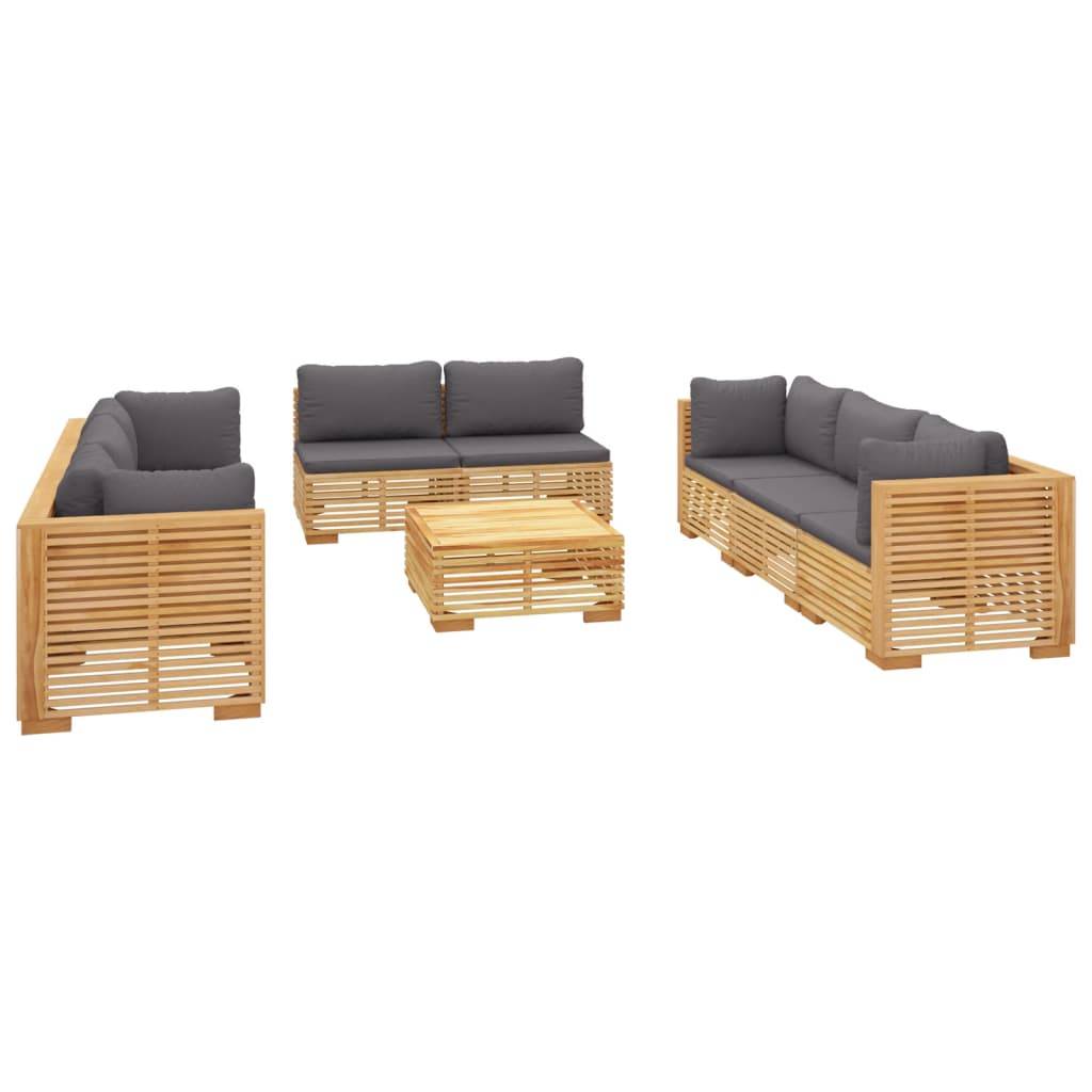 Helloshop26 - Salon de jardin meuble d'extérieur ensemble de mobilier 9 pièces avec coussins bois de teck solide - Image 2