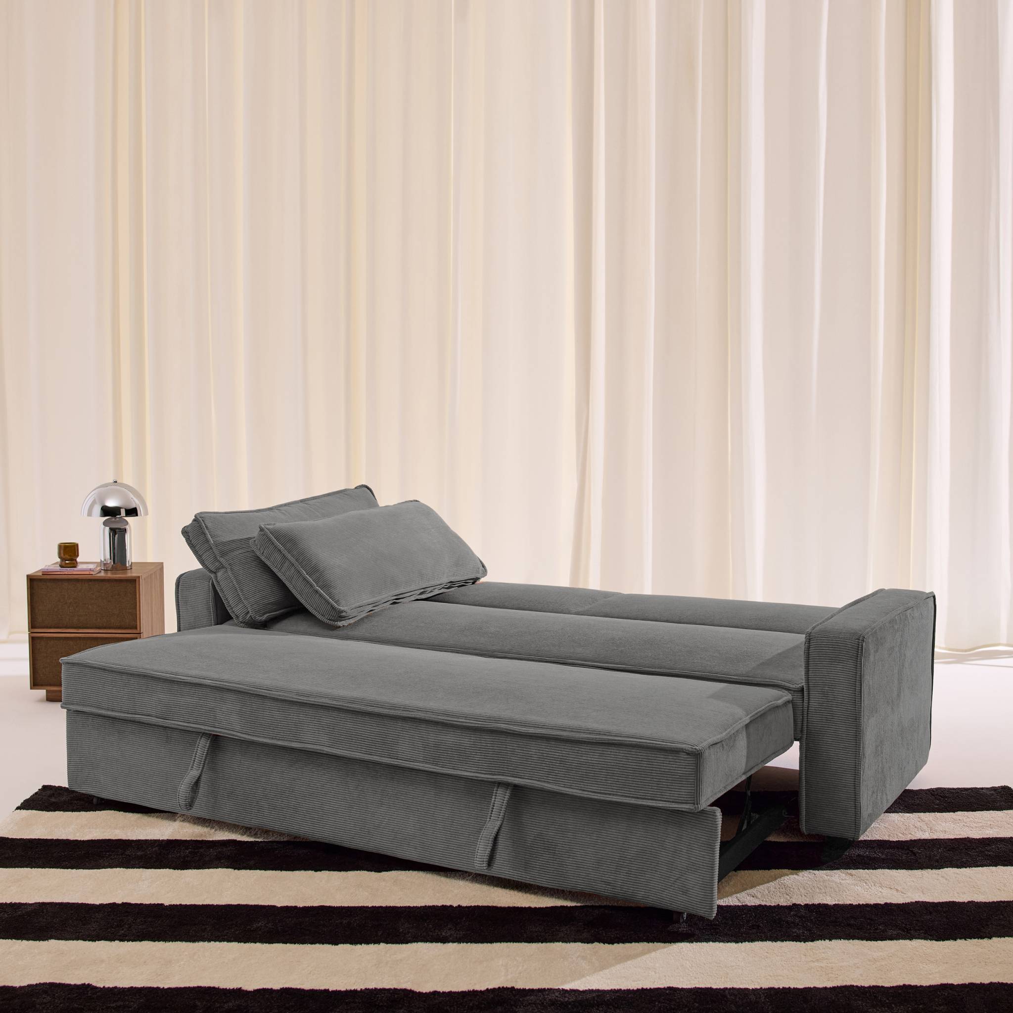 sweeek - Canapé convertible 3 places velours côtelé gris - Chill | sweeek - Image 7