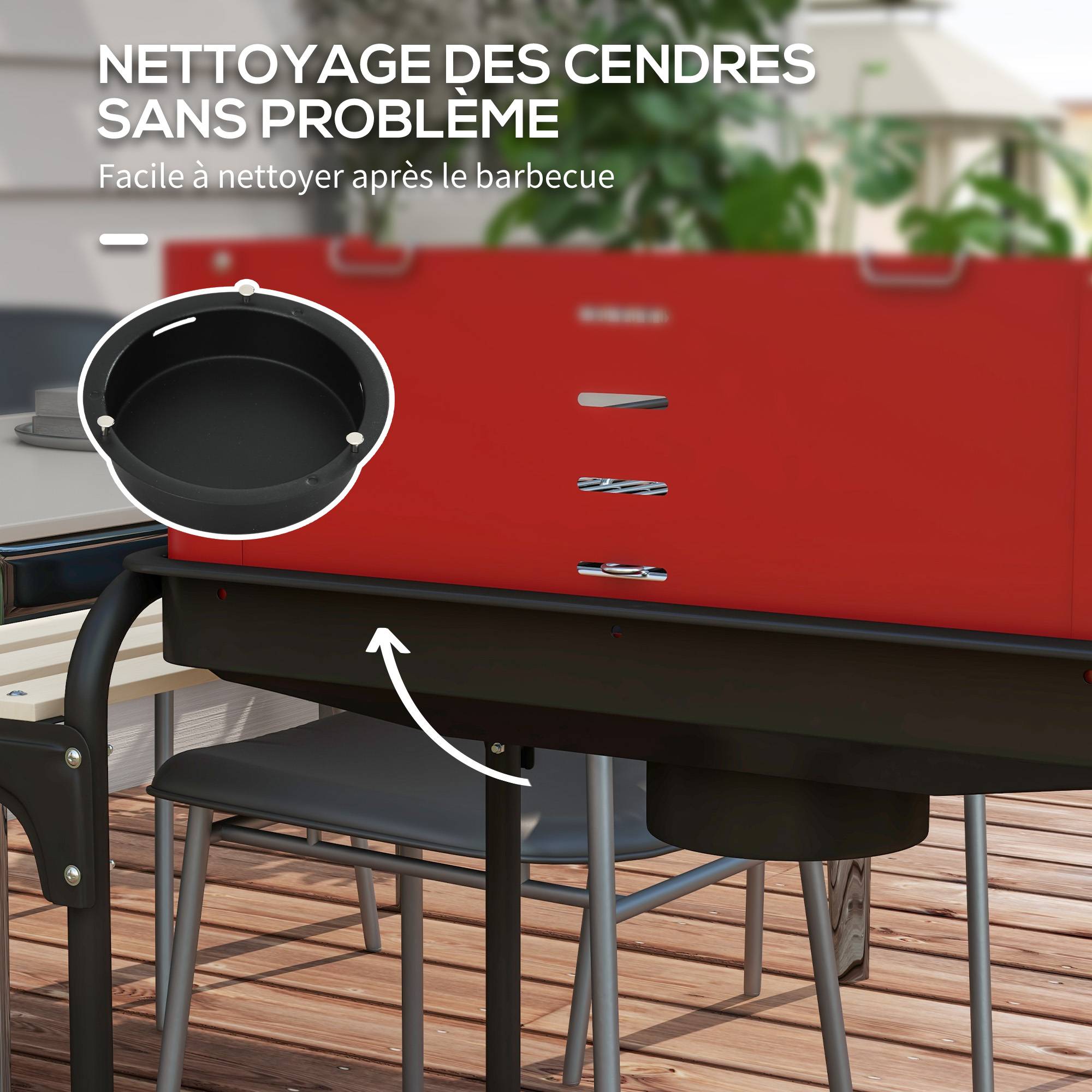 Barbecue à charbon chariot métal jardin cuisson réglable 3 étagères rouge 103 cm - ComfortXL Outdoor Living - Image 9