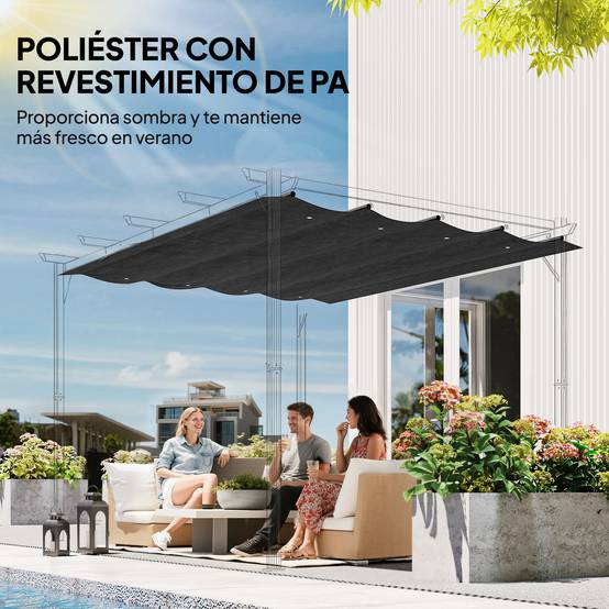 Toile de Rechange Rétractable Polyester pour Tonnelle 2,85x2m Anti-UV 286x245 cm Gris Foncé - ComfortXL Outdoor Living - Image 7