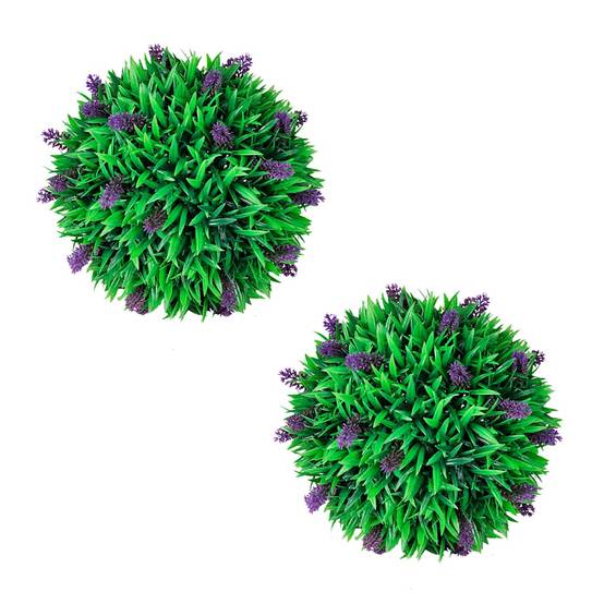 Lot de 2 boules de buis artificiel polyéthylène vert et violet 30 x 30 x 30 cm - PANGIVO - Image 1