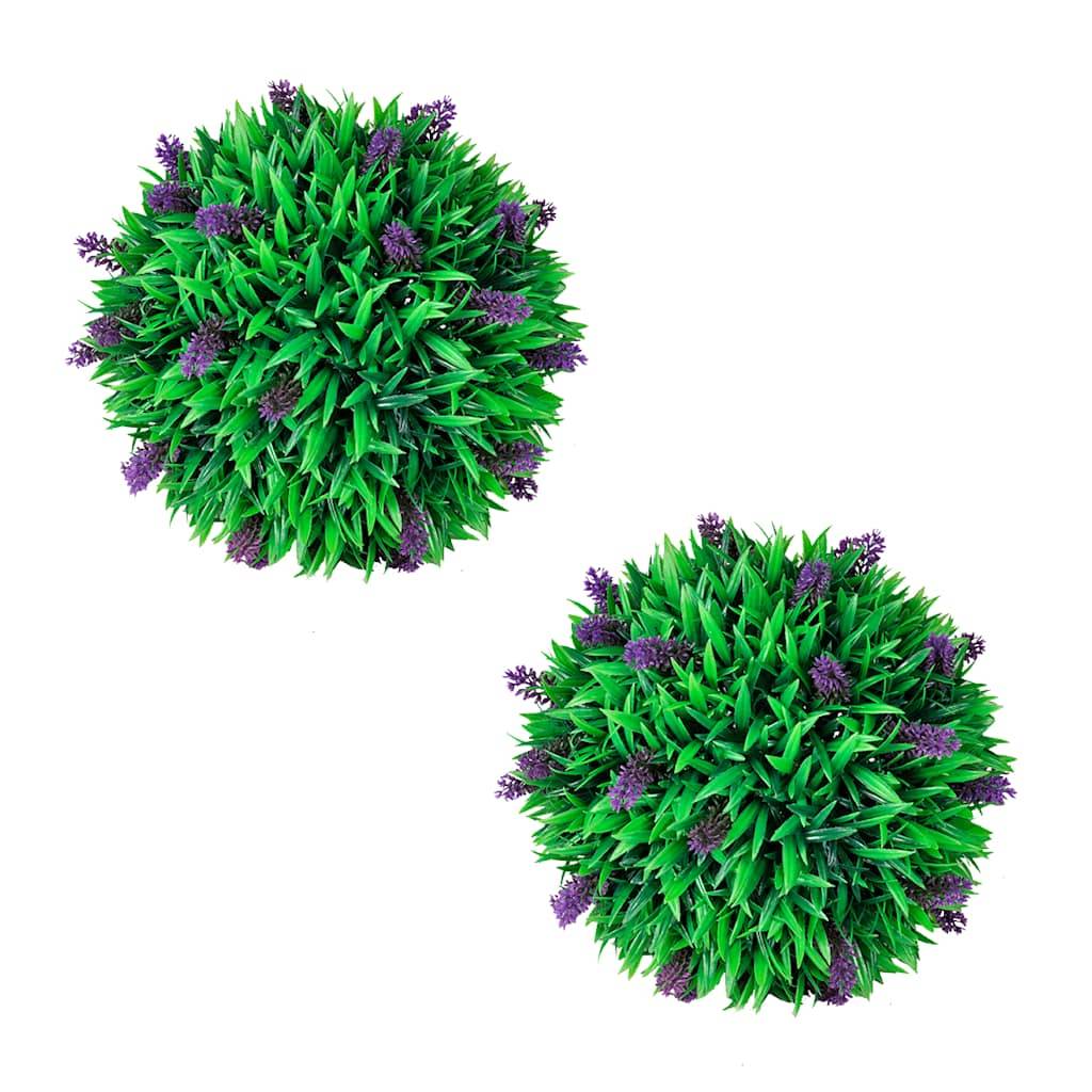 Lot de 2 boules de buis artificiel polyéthylène vert et violet 30 x 30 x 30 cm - PANGIVO - Image 1