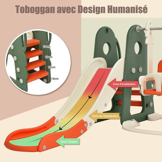 Ensemble Toboggan Balançoire 6 en 1 HDPE Basket-ball Football Escalade Golf 18 Mois+ Orange+Vert - Image 1