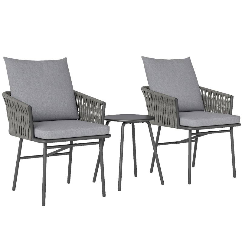 Salon Bistro Résine Tressée Acier Gris 3 Pièces Table et 2 Fauteuils Balcon - ComfortXL Outdoor Living - Image 2