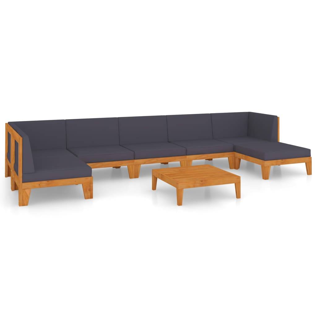 Helloshop26 - Salon de jardin meuble d'extérieur ensemble de mobilier 8 pièces avec coussins bois d'acacia solide - Image 1
