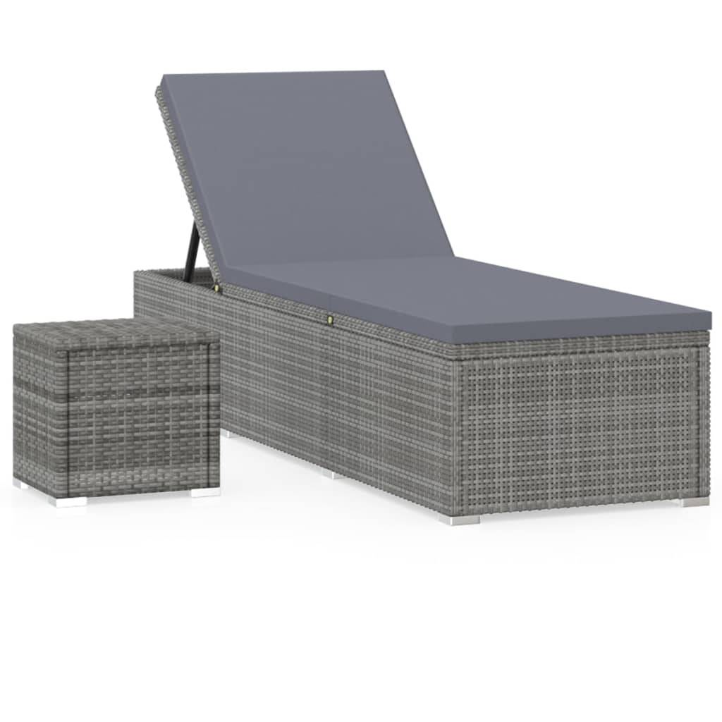 Helloshop26 - Transat chaise longue bain de soleil lit de jardin terrasse meuble d'extérieur avec coussin et table à thé résine tressée gris - Image 1