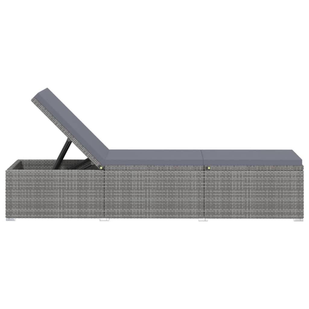 Helloshop26 - Transat chaise longue bain de soleil lit de jardin terrasse meuble d'extérieur avec coussin et table à thé résine tressée gris - Image 3