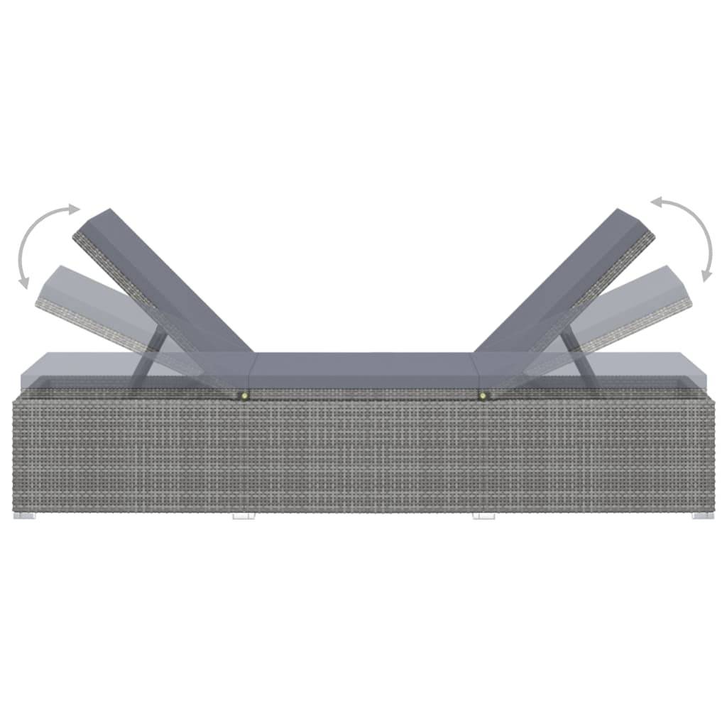 Helloshop26 - Transat chaise longue bain de soleil lit de jardin terrasse meuble d'extérieur avec coussin et table à thé résine tressée gris - Image 4