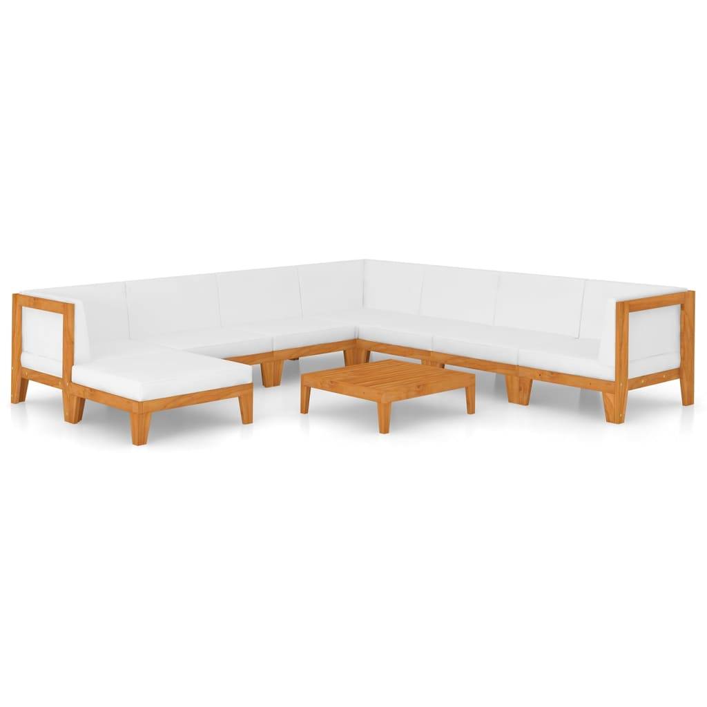 Helloshop26 - Salon de jardin meuble d'extérieur ensemble de mobilier 9 pièces avec coussins bois d'acacia solide - Image 1