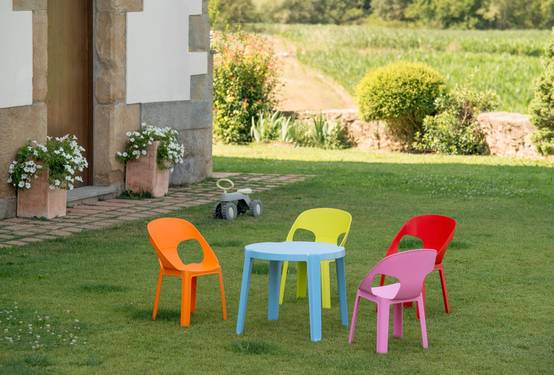 Set 4+1 chaises-table pour enfants intérieur, extérieur bleu ciel/rose/rouge/orange/vert citron RITA garbar - Image 4