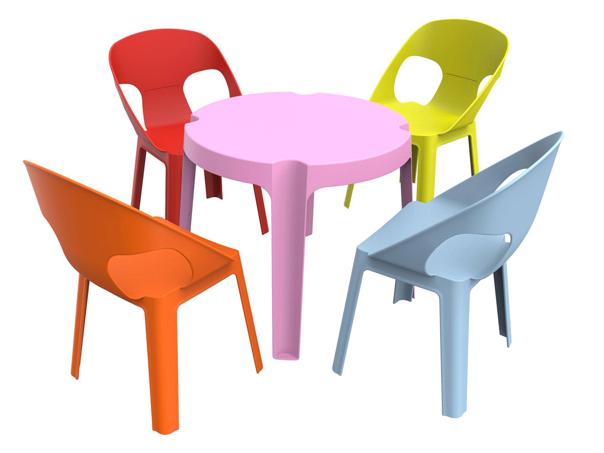 Set 4+1 chaises-table pour enfants intérieur, extérieur bleu ciel/rose/rouge/orange/vert citron RITA garbar - Image 1